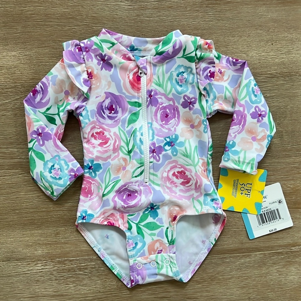 Little Me Baby Girl Rashguard Floral One Piece Swimsuit 12 months Swim